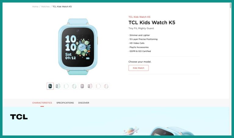 TCL公式サイトのKids Watch K5製品ページ上部