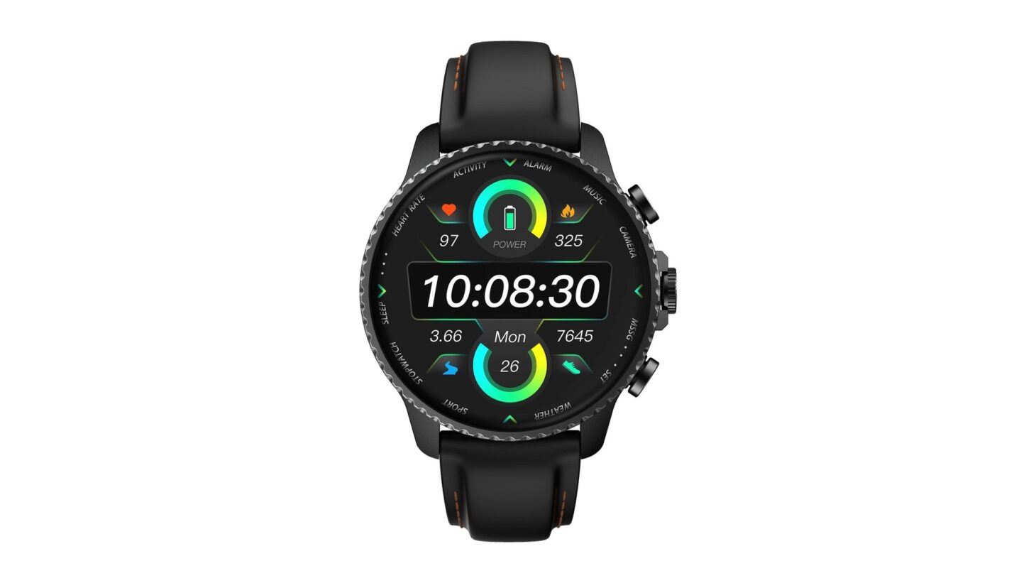 TicNote Watchの正面。円形1.43インチAMOLEDに心拍数や歩数を並べた文字盤を表示している