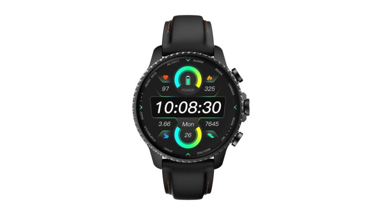 TicNote Watchの正面。円形1.43インチAMOLEDに心拍数や歩数を並べた文字盤を表示している