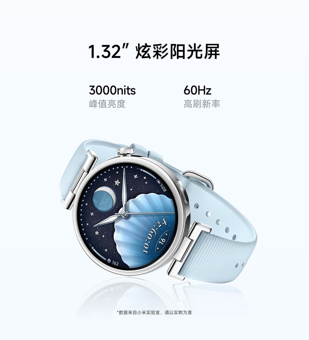 Xiaomi Watch S5 41mmの画面を紹介する公式画像。1.32インチでピーク輝度3000nits、リフレッシュレート60Hzと書かれている