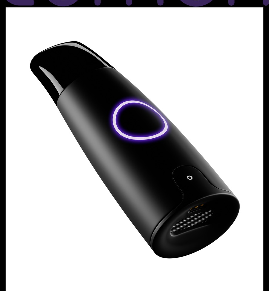 Lumenの本体。黒い筒状で、側面に紫色に光るリングがある