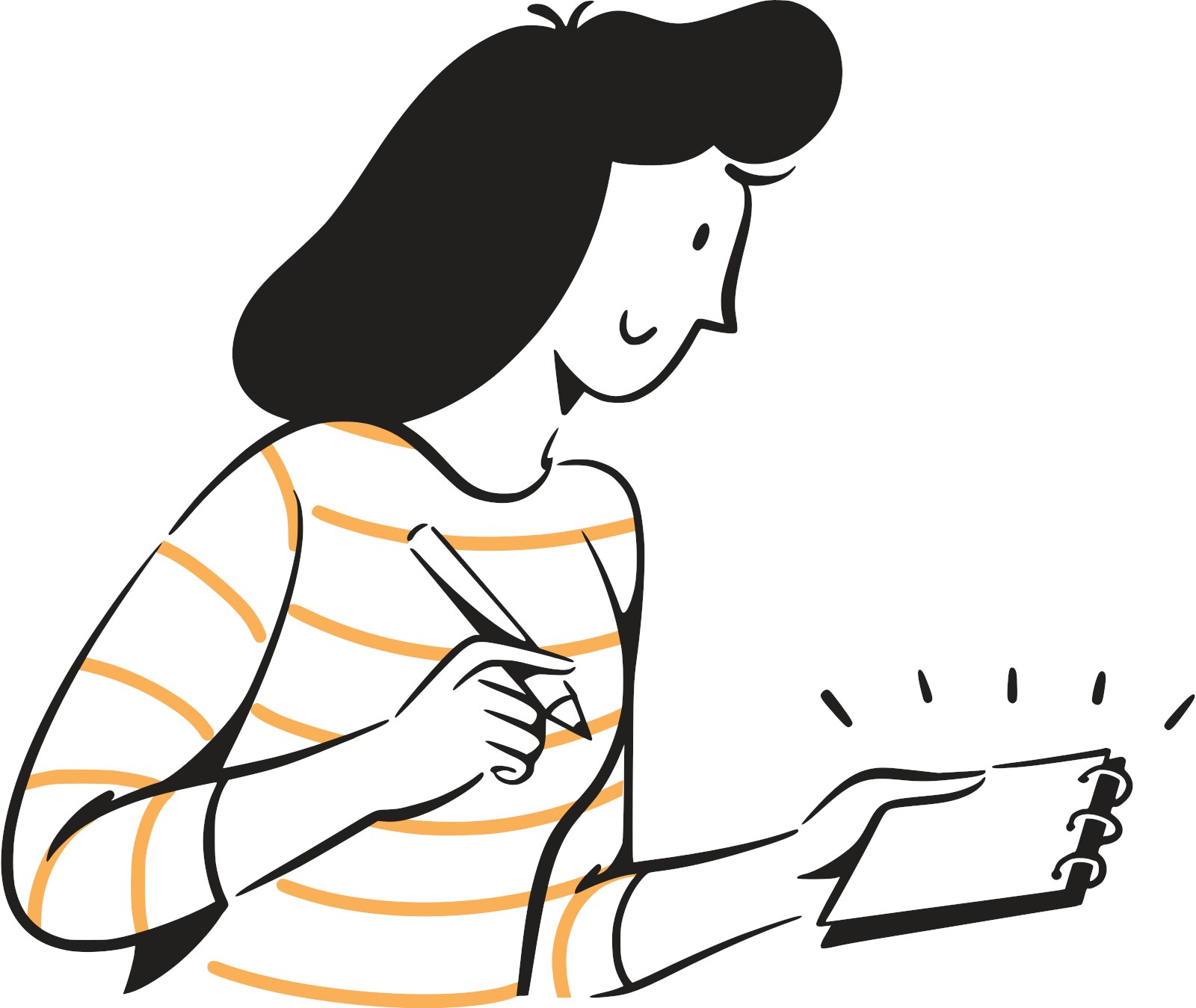 小さなノートに気分をメモする女性のイラスト