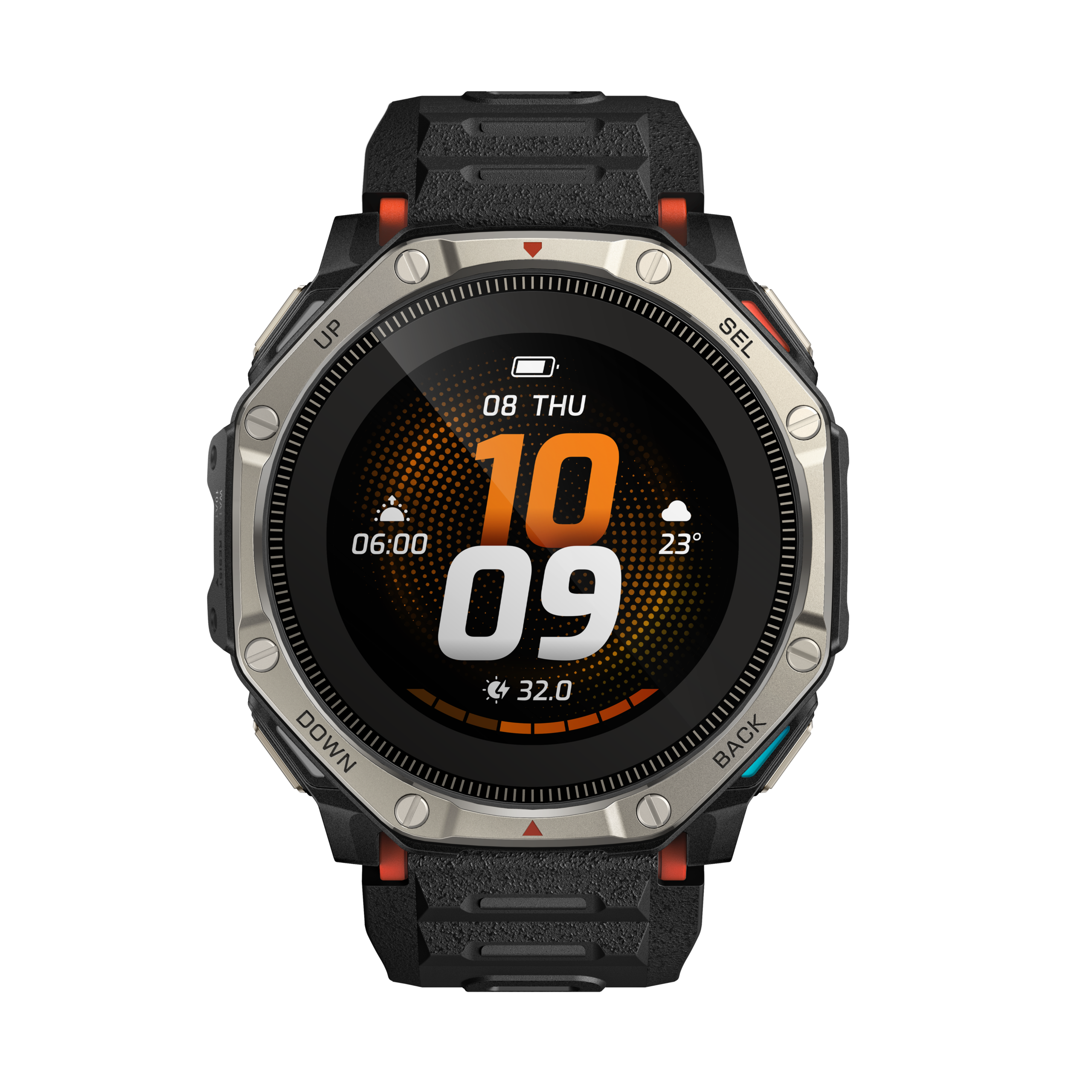 Amazfit T-Rex Dual Solar バサルトブラックの正面