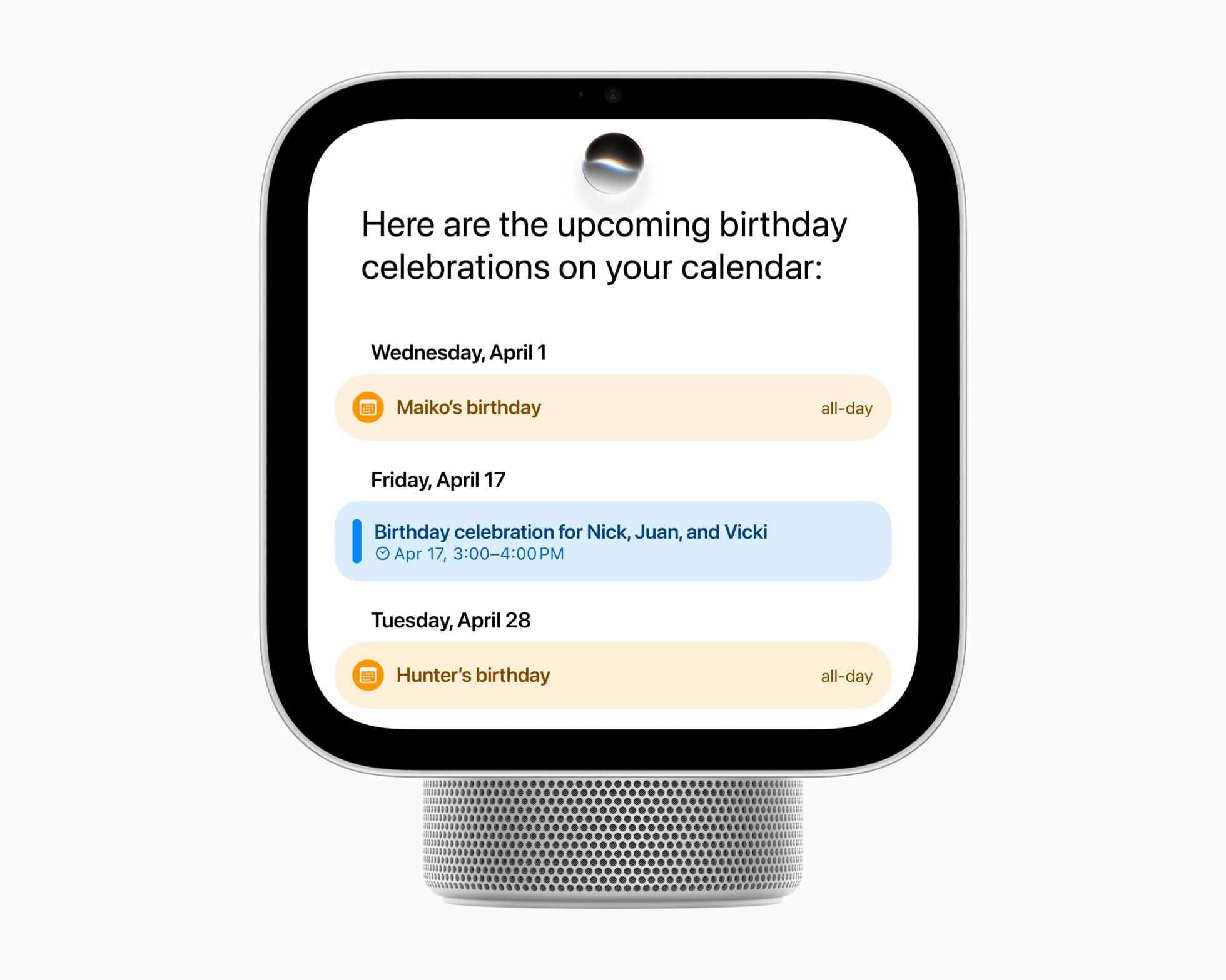 Apple HomeViewでSiri AIがカレンダーの情報を呼び出して表示している画面