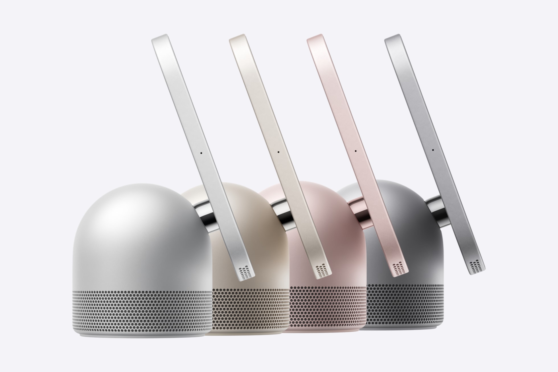 シルバー、スターライト、ローズピンク、スペースグレイの4色のApple HomeViewを横から見た画像