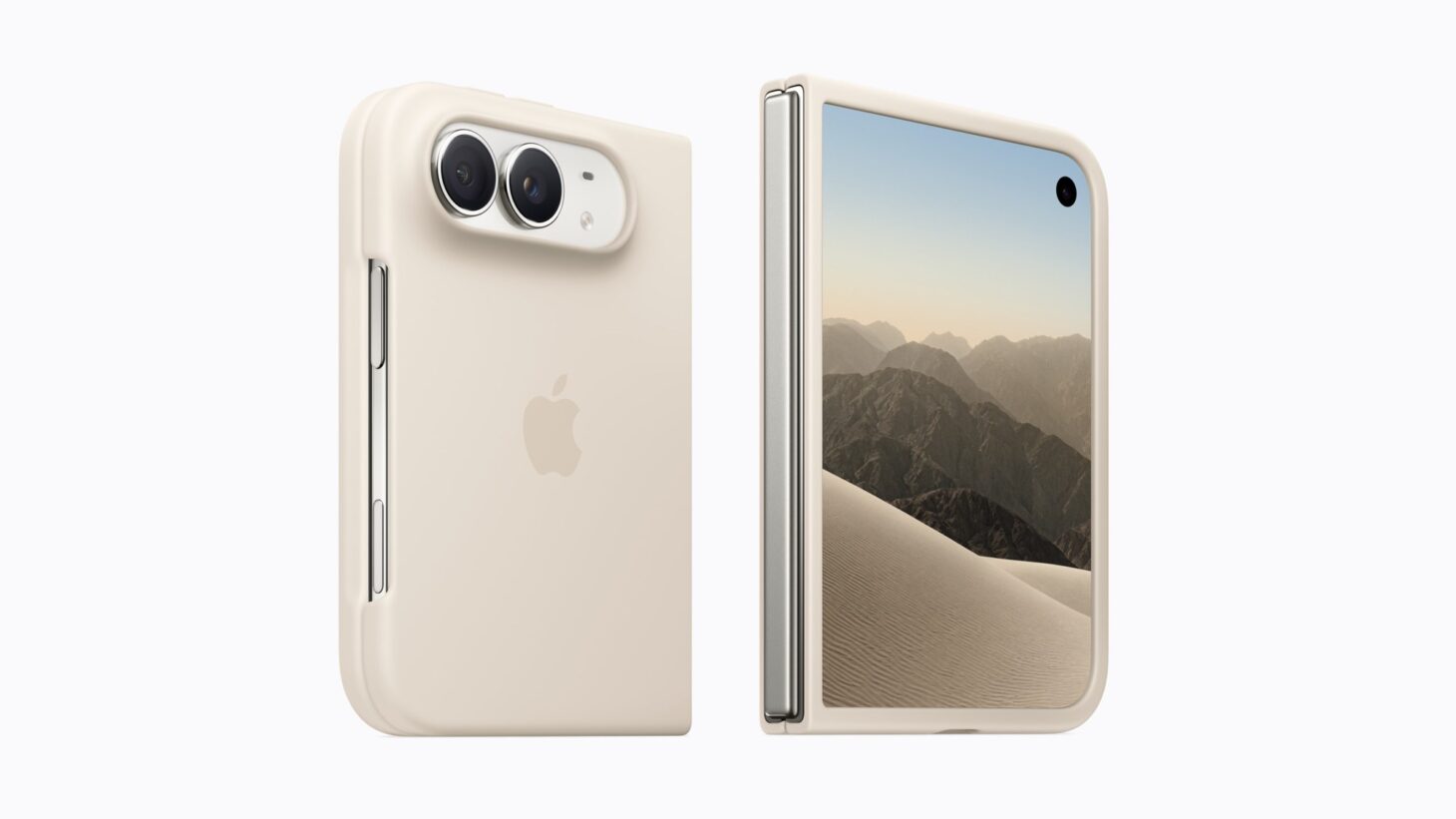 サンドのiPhone Duoケースを付けたiPhone Duo。2つのパーツで本体の両側を包んでいる