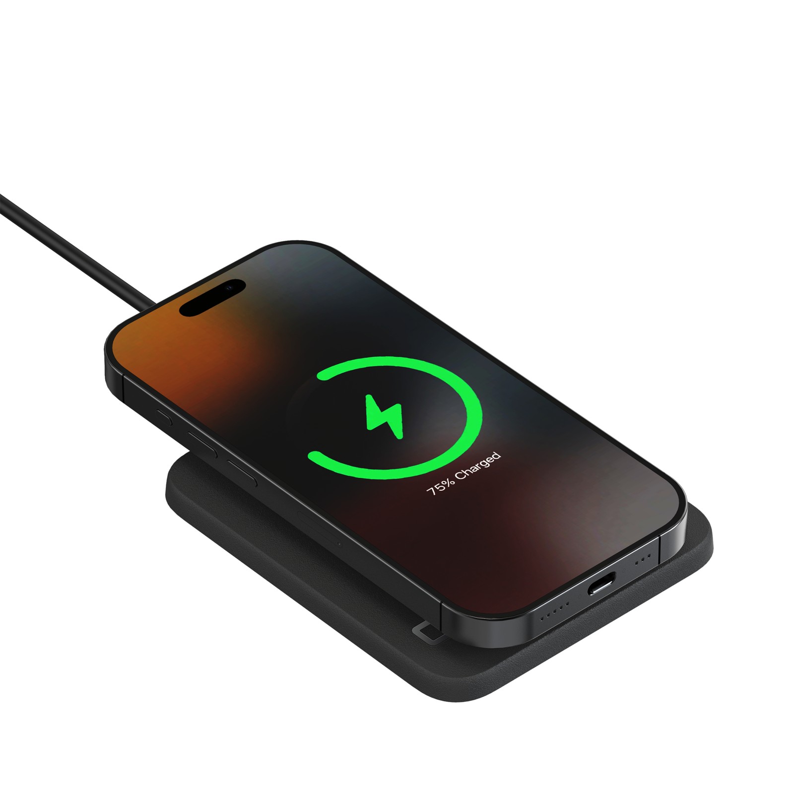 CIO MugWarmer IIの台座にスマートフォンを置いてQi2で充電している様子