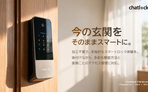 後付けスマートロック「Chatlock T30」をMakuakeで先行展開｜粘着テープを使わない機械式固定 指紋・顔・ビデオドアホンの3モデル