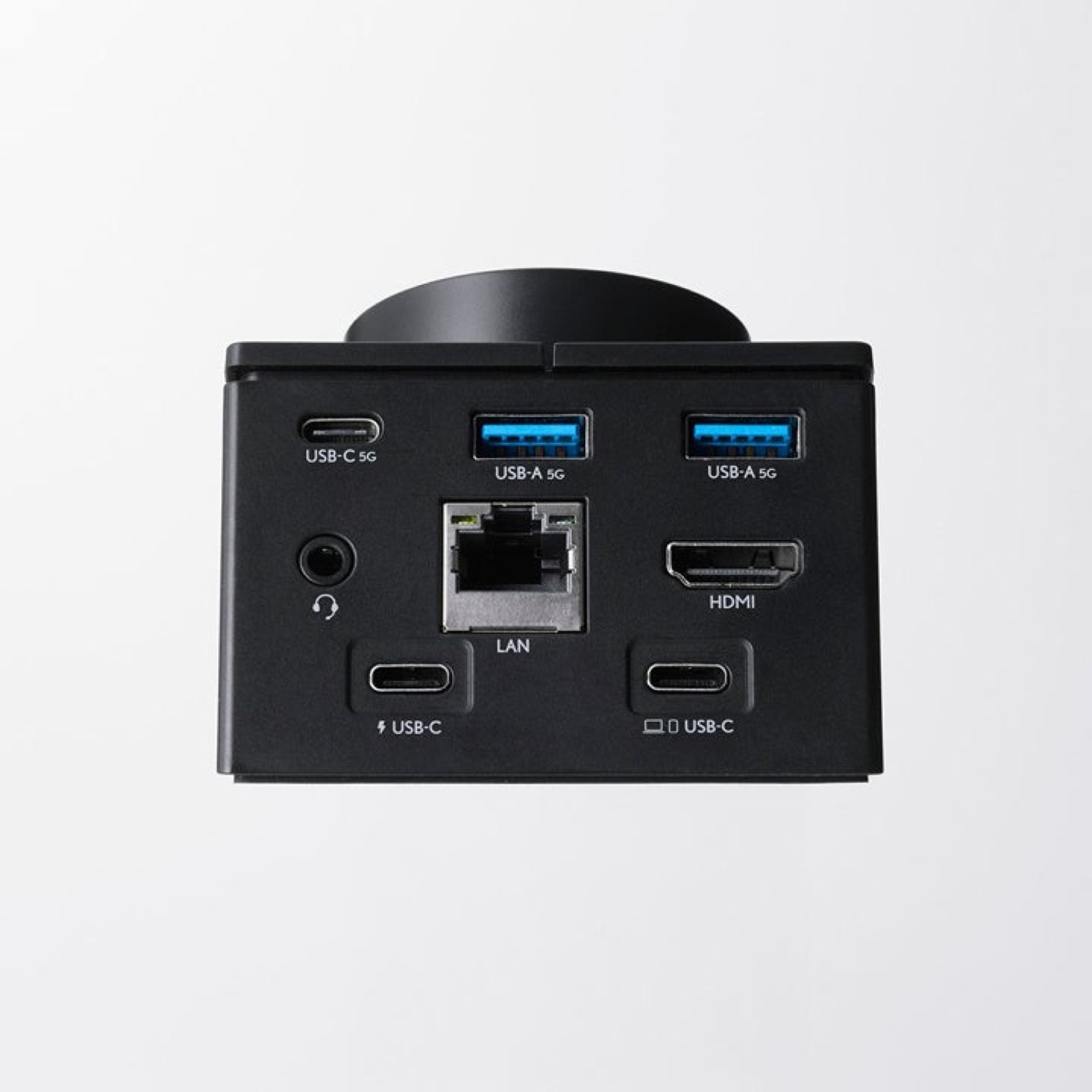 DST-L080BPBKの背面。USB-C、USB-A×2、LAN、HDMI、イヤホンジャック、給電用USB-Cなどが並ぶ