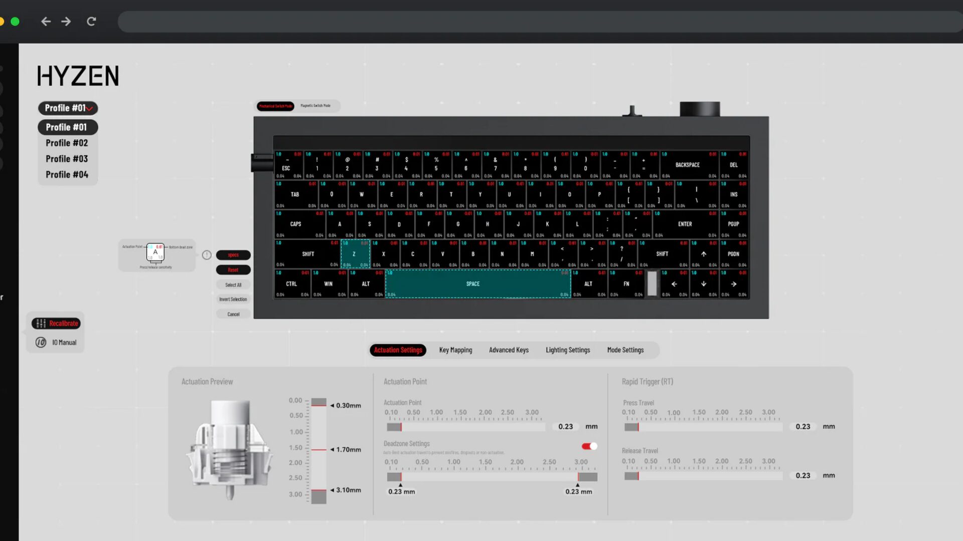 Lofree Hyzen専用のWebドライバーLofree Hubの設定画面