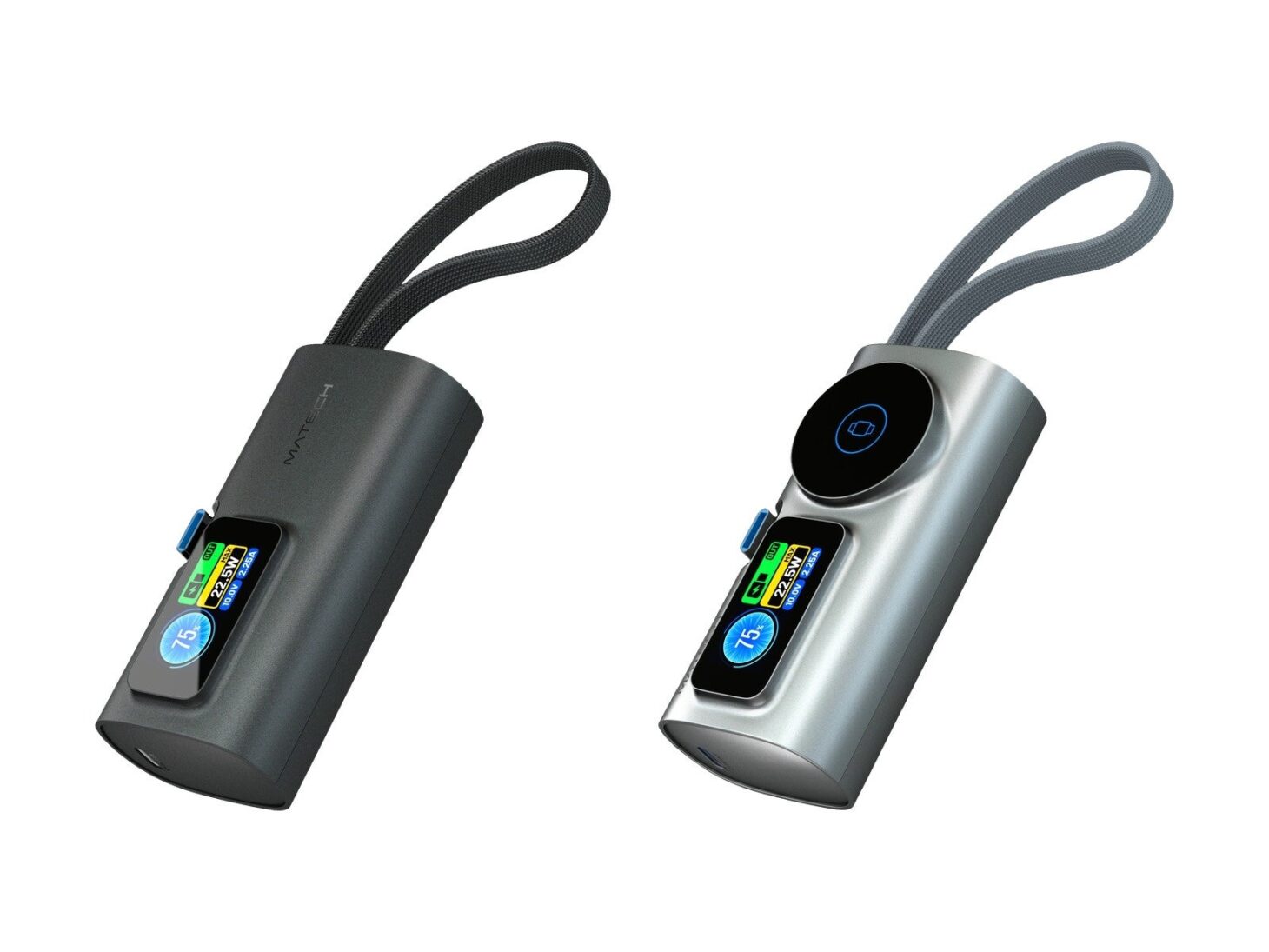 USB-Cコネクター一体型モバイルバッテリー、MATECHのPowerNano 5000(ブラック)とPowerNano Watch 5000(シルバー)