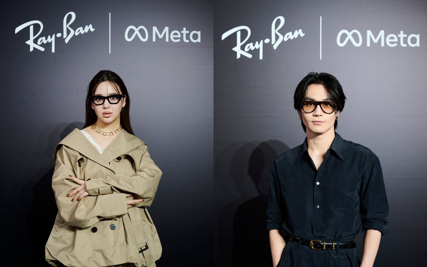 Ray-Ban Meta (Gen 3)発売記念イベントでRay-Ban Meta (Gen 3)を着用した藤田ニコル氏(左)と松田元太氏(Travis Japan・右)