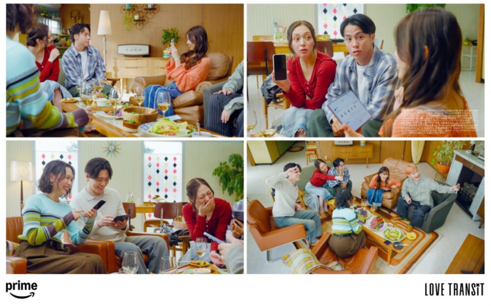 コラボ動画第二弾「35歳になったら」篇の場面。番組を観ながらGalaxyで撮影し、仲間と見せ合うシーズン3の参加者たち