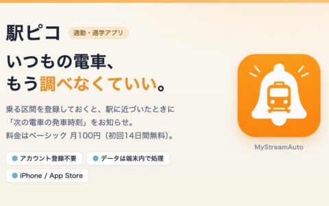 駅に近づくと次の電車を知らせるアプリ「駅ピコ」｜iPhoneに届く通知はApple Watchでも見られる 月100円で最初の14日間無料
