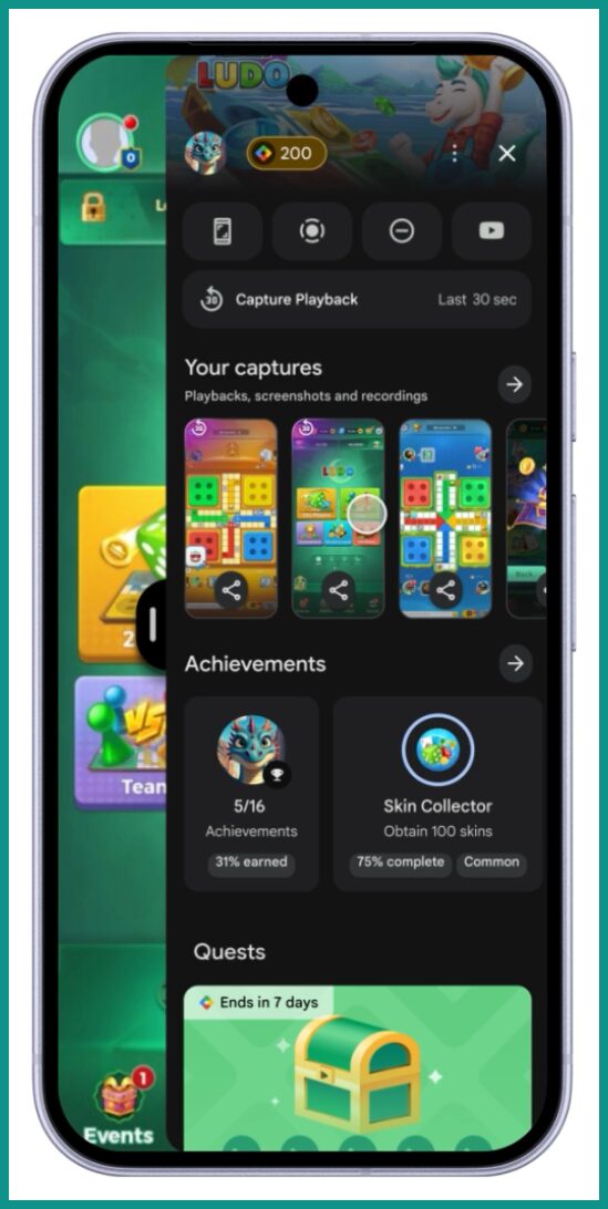 ゲーム画面の上に重ねて、スプリントの進み具合やリワード、リプレイの保存を表示するGoogle Play Games アシスタント